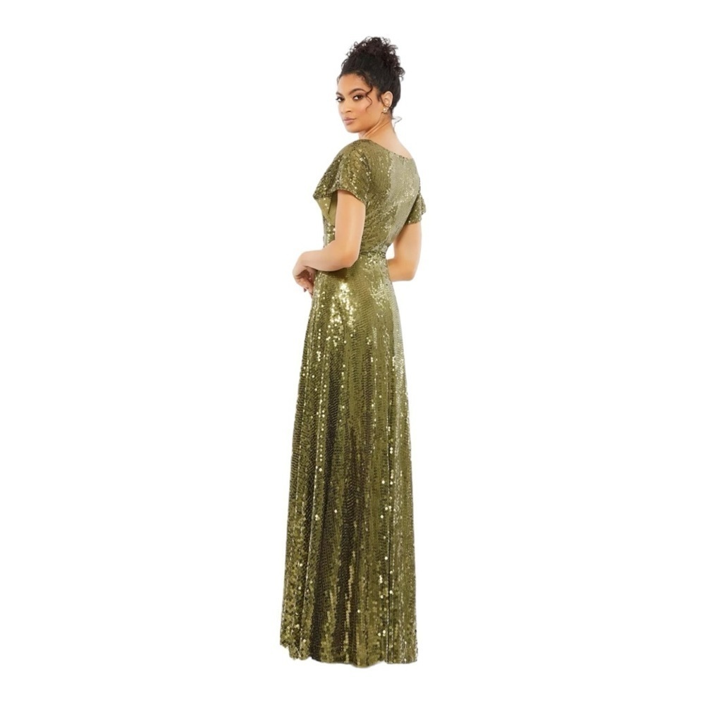 Mac Duggal Sequined Butterfly Sleeve Wrap Over A Line Gown in Olive NWT - Picture 6 of 8